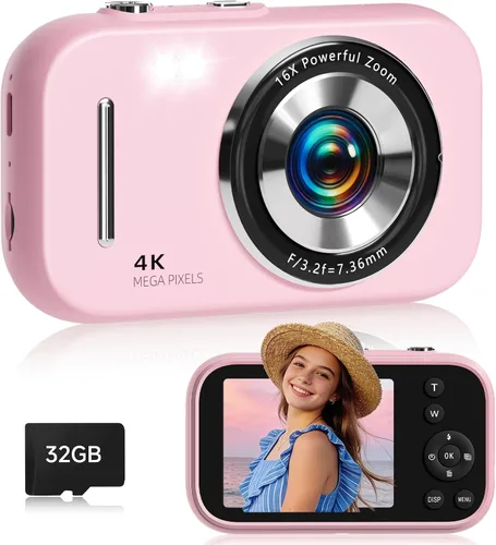 Y2K - Cámara digital retro para adolescentes, cámara compacta 4K para apuntar y disparar con filtros vintage, mini cámara de vlogging de regalo para