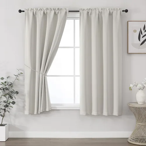 Vista 94 de OVZME Aqua Blackout Curtains for Small Window Treatment, Light Blocking Short Kitchen Window Curtains Over Sink, Dual Rod Pocket Half Window Tiers