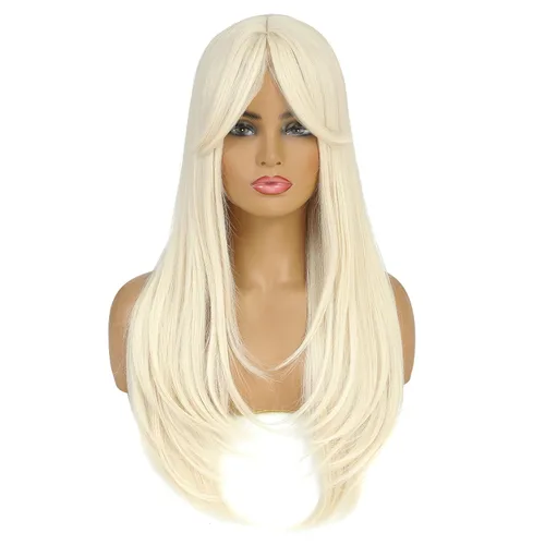 Vista 10 de SWACC Peluca de pelo sintético con flequillo largo en capas para mujeres con gorra de peluca (negro)