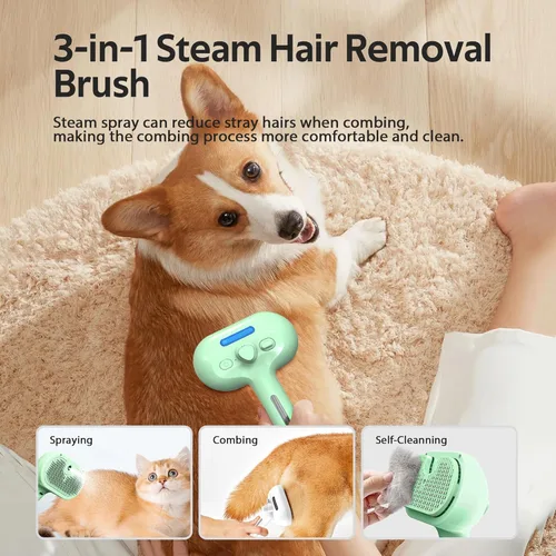 Vista 6 de Cepillo de aseo para mascotas con spray electrónico de niebla - Herramienta suave de eliminación de pelo para gatos y perros, Cepillo de vapor