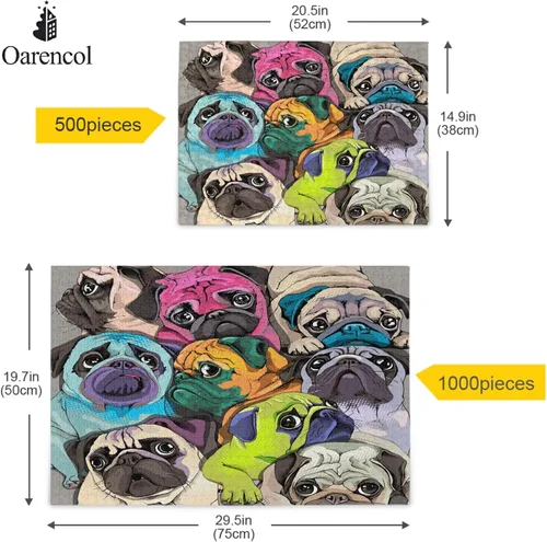 Vista 4 de Rompecabezas de pug colorido divertido perro animal 500 piezas rompecabezas para adultos