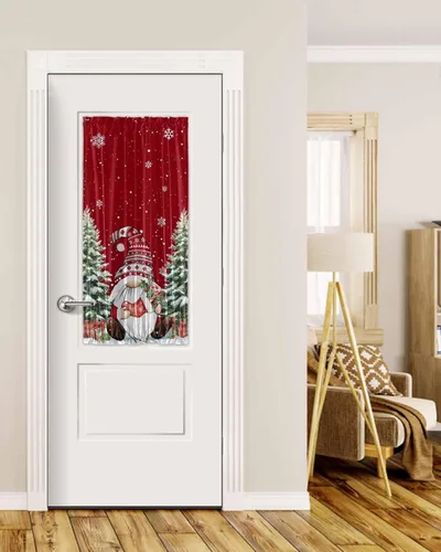 Vista 25 de Cortinas de puerta francesa de Navidad para ventana de puerta, panel de cortina con bolsillo para barra con alzapaños para luz lateral delantera