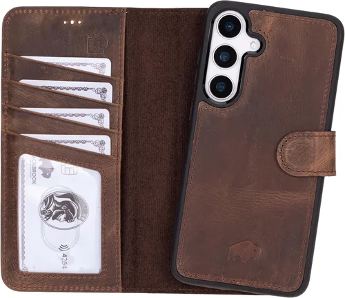 Vista 13 de BLACKBROOK Funda tipo cartera de piel para Samsung S24, extraíble 2 en 1, para carga inalámbrica, 4 ranuras para tarjetas, bolsillos para efectivo e