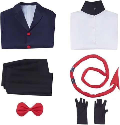 Vista 4 de Weixu Disfraz de anime Helluva Boss Moxxie Cosplay para adultos esmoquin uniforme con cola Halloween