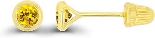 Vista 24 de Aretes de oro macizo hipoalergénico de 14 quilates, 3 mm, redondos, solitarios, con piedra natal genuina, bisel con tuerca de tornillo Amatista