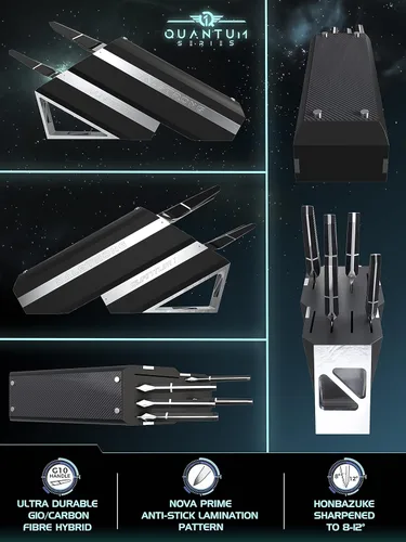 Vista 2 de Dalstrong Juego de bloques de cuchillos 5 piezas Serie Quantum 1 American Forged BD1N-VX Hyper Steel Mango híbrido G10 de fibra de carbono