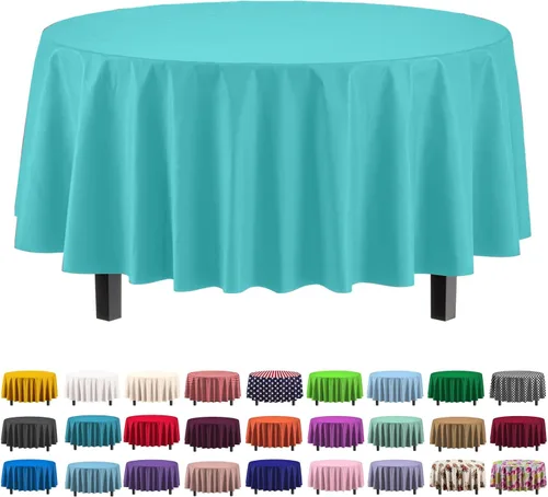 Vista 39 de Party Solids Paquete de 6 manteles de plástico prémium de 54 pulgadas x 108 pulgadas. Cubierta de mesa rectangular de plástico - Aqua