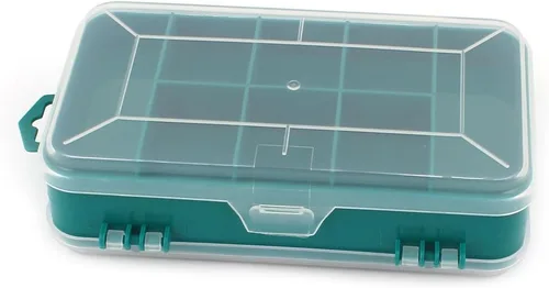 Vista 2 de IIVVERR Verde Plástico Doble Capa 13 Compartimentos Tornillos Piezas Electrónicas Caja de Almacenamiento Caja