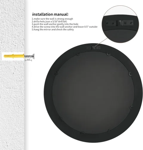 Vista 3 de Espejo redondo de 20 pulgadas con marco de madera rústico, espejo circular de pared con diseño envejecido para baño, dormitorio, sala de estar