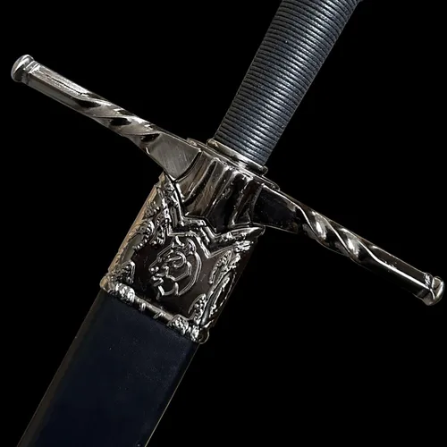 Vista 5 de Espada de acero plateado de Geralt de metal completo de 125cm/48.8 pulgadas, acero inoxidable, espada plateada de lobo blanco Aerondight hecha a