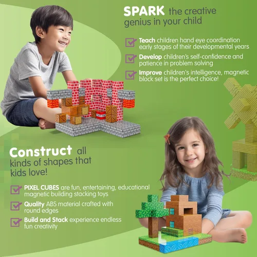 Vista 6 de BrainSpark 100 Piezas Cubos Magnéticos de Píxeles Paquete Mundial Bloques de Construcción STEM para Niños Juguetes Educativos Montessori Conjunto