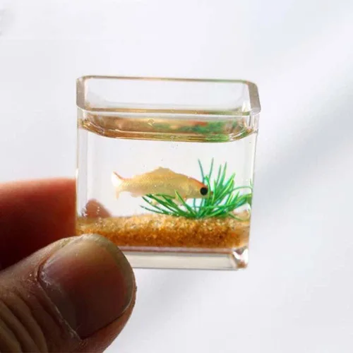 1 tanque de peces en miniatura, casa de muñecas, mini pecera de cristal, adorno para el hogar, cuenco de pescado en miniatura, modelo de escena,