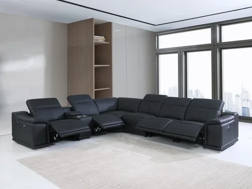 Vista 272 de BlackJack Furniture Venice - Sofá modular de cuero italiano de grano superior de 5 piezas con 3 reclinables eléctricos, reposacabezas ajustable