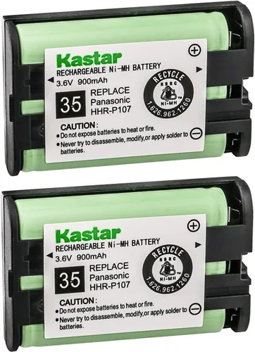 Kastar Paquete de 2 baterías inalámbricas tipo 35 para Panasonic HHR-P107 HHR-P107A HHR-P107A/1B BB-GTA150 BB-GT1500B KX-TG6021M KX-TG6022B