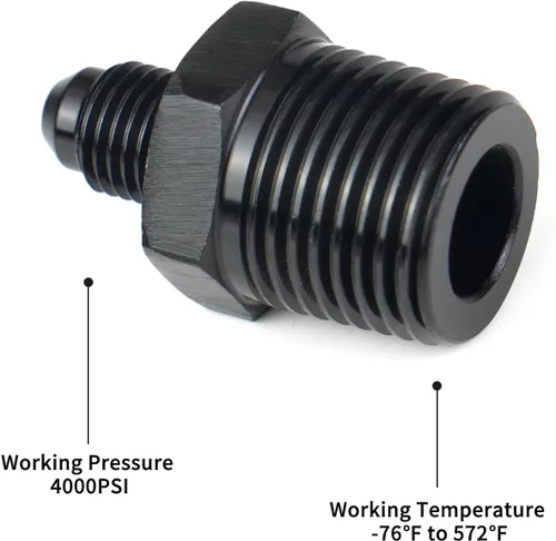 Vista 5 de Adaptador de Conexión 4AN Macho Flare a 1/2 NPT Adaptador Recto de Manguera de Línea de Combustible de Aluminio Anodizado Negro Accesorios