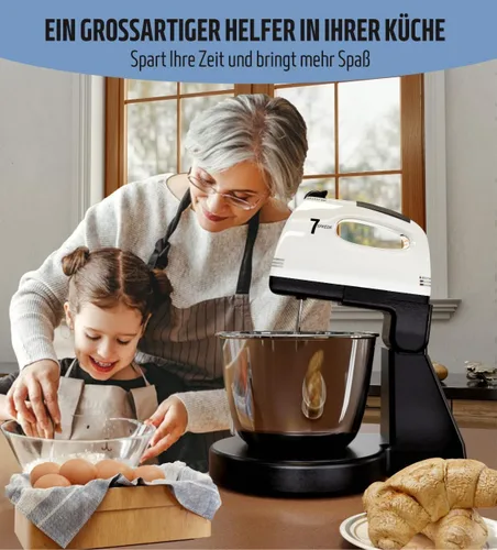 Vista 6 de Batidoras de pie, 7 velocidades con tazón de acero inoxidable de 3 cuartos de galón, batidora de pie y mano con gancho para masa, batidor, batidor