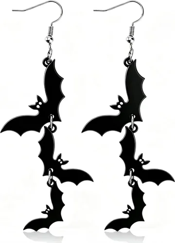 Aretes de murciélago de Halloween para mujer, aretes colgantes de murciélago de acrílico negro, joyería de disfraz de bruja gótica espeluznante