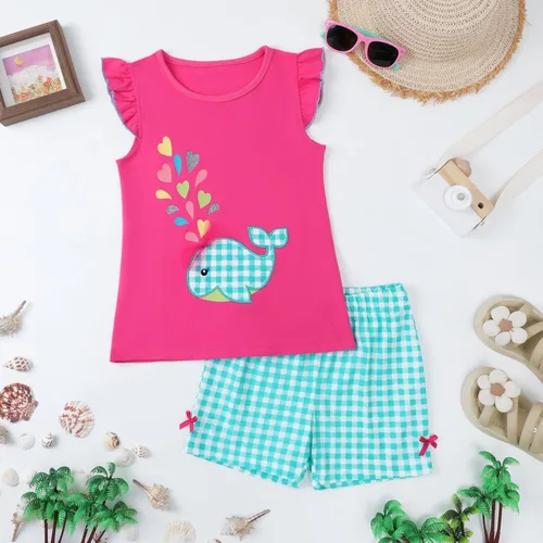 Vista 3 de Conjunto de camiseta sin mangas y shorts para niñas, ropa para verano, set de 2 piezas, 2 a 7 años