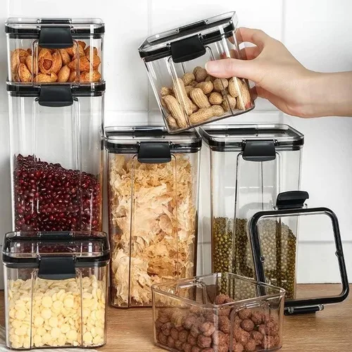 S&M - Juego de 5 recipientes herméticos para almacenamiento de alimentos con tapas para organización de cocina y despensa, recipientes de plástico