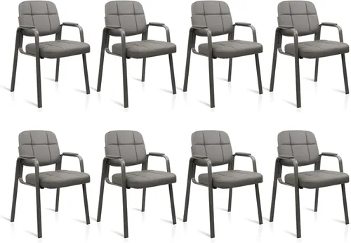 Vista 23 de CLATINA Silla de recepción de oficina con reposabrazos acolchado de cuero regenerado, silla ergonómica para sala de espera, vestíbulo, reunión, Gris