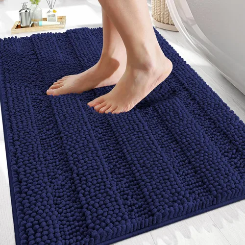 Vista 48 de OLANLY Alfombras de Baño Gruesas de 47 x 20 pulgadas, Extra Suaves Absorbentes de Chenilla a Rayas, Respaldo de Goma, Lavables y Secables a Máquina