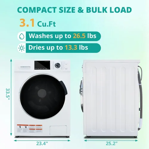 Vista 3 de Combo de lavadora y secadora sin ventilación de 2.7 pies cúbicos, lavadora y secadora todo en uno de 24 pulgadas 2 en 1 120 V para apartamento RV