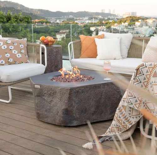 Vista 51 de Elementi+ Mesa de Fuego de Gas Colorado de Hormigón Fundido de 56" Rectangular, Hoguera al Aire Libre con Ignición Electrónica Incluye Cubierta