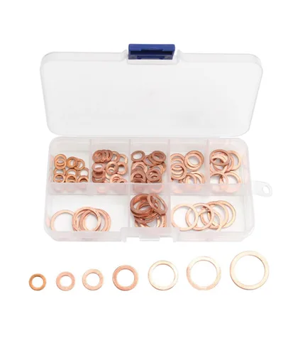 Vista 2 de Kit surtido de arandelas de cobre, juntas planas, 100 piezas M4, M5, M6, M8, M10, M12, M14
