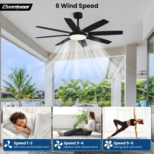 Vista 6 de Modernos ventiladores de techo de 65 pulgadas con luces y control remoto para sala de estar, hogar, oficina, interior/exterior, 3CCT LED 36W, 8