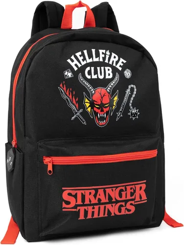 Stranger Things Mochila Hellfire Club Mochila negra con correas ajustables Mochila escolar organizada serie Netflix, Negro -, Mochilas de mochila