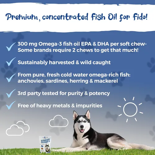 Vista 4 de Vital Planet - Masticables suaves con omega-3 de Alaska para perros, aceite de pescado salvaje de Alaska - 30 masticables suaves con sabor a nogal