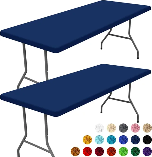 Vista 17 de Moosfor Paquete de 2 manteles rectangulares de elastano de 4 pies, elásticos y ajustables para pícnic, cubierta de mesa de patio elástica y lavable