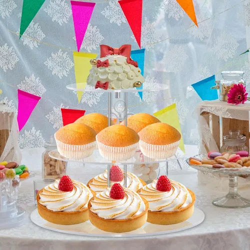 Vista 4 de Soporte acrílico para cupcakes, soporte transparente de exhibición de postres con base para bodas, fiestas, baby shower, reuniones, 3 niveles
