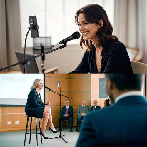 Vista 7 de Soporte de suelo para micrófono, soporte de micrófono con soporte para teléfono ajustable en altura, trípode estable con brazo de brazo de brazo