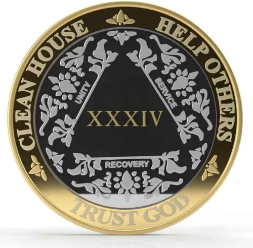 Vista 26 de Medallón anónimo de alcohólicos de plata y oro, 1-50 años, cápsula AA incluida