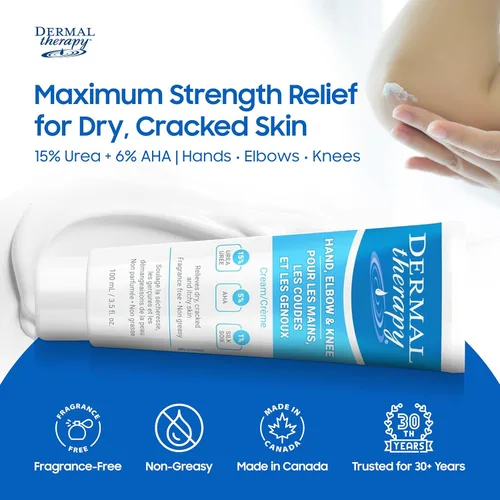 Vista 2 de Dermal Therapy Crema de manos para codos y rodillas con 15% de urea y 6% AHA, hidrata y exfolia profundamente la piel seca y agrietada en manos