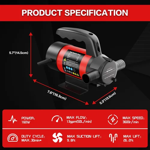 Vista 2 de Bomba de transferencia de combustible de 12 V, kit de bomba de transferencia diésel eléctrica de 13 GPM con manguera de boquilla para máquina