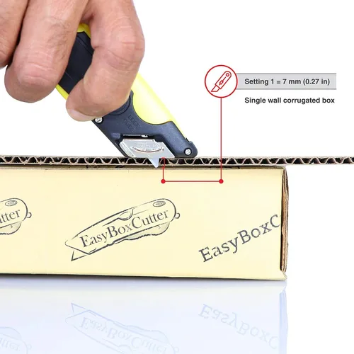 Vista 4 de Easy Box Cutter, cortador de cinta adicional en la parte posterior, guía de borde lateral doble, ajuste de profundidad de 3 cuchillas, 2 cuchillas
