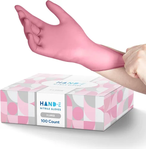 Vista 12 de Hand-E Touch - Guantes desechables de nitrilo rosa, para esteticista, técnico de uñas, tinte y estilista de cabello, guantes de limpieza