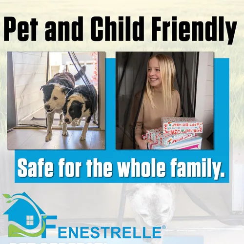 Vista 4 de Puerta magnética de malla de fibra de vidrio resistente de Fenestrelle, con cierre magnético autoajustable, manos libres, con moldura negra – Se