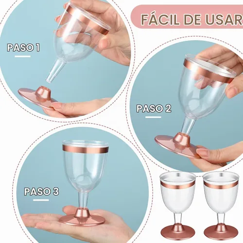 Vista 4 de Didaey 48 copas de vino desechables de plástico de 6 onzas con tallo Transparente
