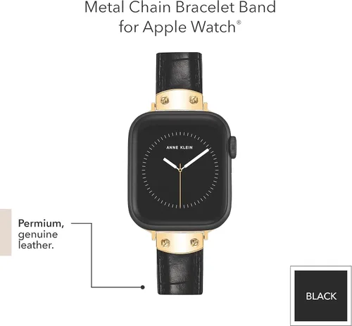 Vista 4 de Anne Klein Correa de cuero para Apple Watch segura, ajustable, repuesto de correa de Apple Watch, se adapta a la mayoría de las muñecas