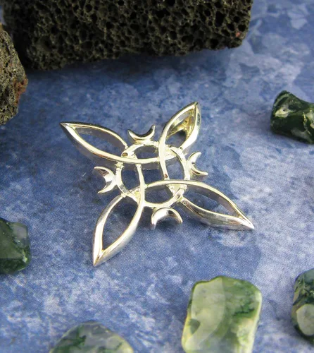 Vista 4 de Woot & Hammy Witch's Knot with Four Crescent Moons Pendant, Four Pointed Celtic Knot,100% Sterling Silver, Handmade