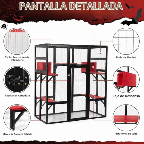 Vista 3 de COZIWOW Catio de madera grande de 70 pulgadas para exteriores con perchas y condominios, jaula para gatos interior con techo impermeable, 7