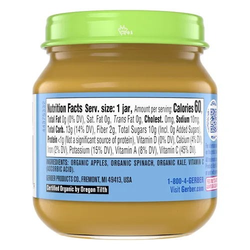 Vista 2 de Gerber Organic for Baby 2nd Foods Tarro de comida para bebés (manzana y espinacas con col rizada)