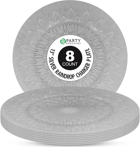 Vista 11 de PARTY BARGAINS Platos de carga de plástico de 13 pulgadas, diseño de gota de lluvia, azul, cargadores de mesa redonda desechables para bodas