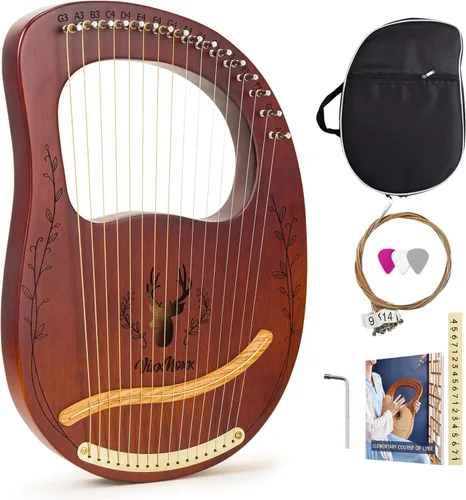 Vista 10 de Lira con Arpa, Kit de Arpa Lyra de 15 cuerdas de 23 pulgadas de Zelkova, instrumentos musicales de cuerda con llave de afinación, bolsa