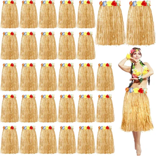 Toulite 36 faldas hawaianas de hierba hawaiana Luau Hula de 24 pulgadas, vestido de hierba hawaiana tropical, disfraz de verano para mujeres y niñas