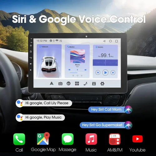 Vista 4 de Estéreo giratorio de 10.1 pulgadas para automóvil con pantalla táctil de 720 x 1280 con Apple Carplay inalámbrico y Android Auto, navegación