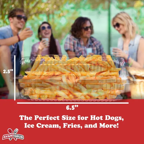 Vista 6 de Bandejas de plástico resistentes y con bloqueo. Paquete de 50. 25 tapas y 25 fondos. Botes de presentación de alimentos desechables de primera